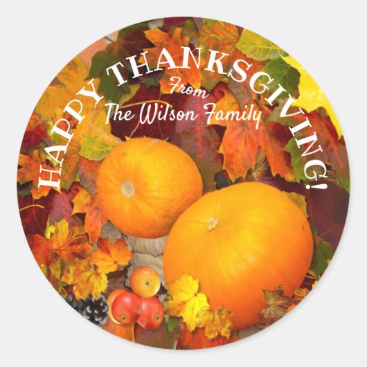 Herfstbladeren en pompoenen Happy Thanksgiving Ronde Sticker (Voorkant)
