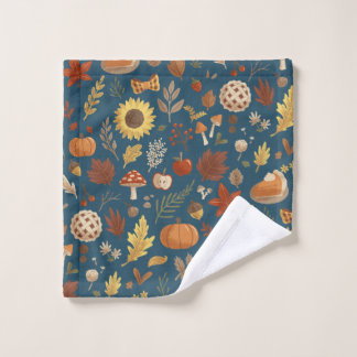 Herfstbladeren en pompoenen in Navy Thanksgiving Washandje