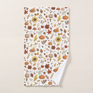 Herfstbladeren en Pompoenen in Witte Thanksgiving Handdoek