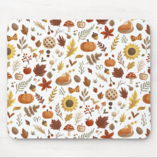 Herfstbladeren en pompoenen in witte Thanksgiving Muismat