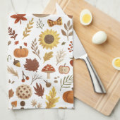 Herfstbladeren en pompoenen in witte Thanksgiving Theedoek (Quarter Fold)