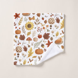 Herfstbladeren en Pompoenen in Witte Thanksgiving Washandje