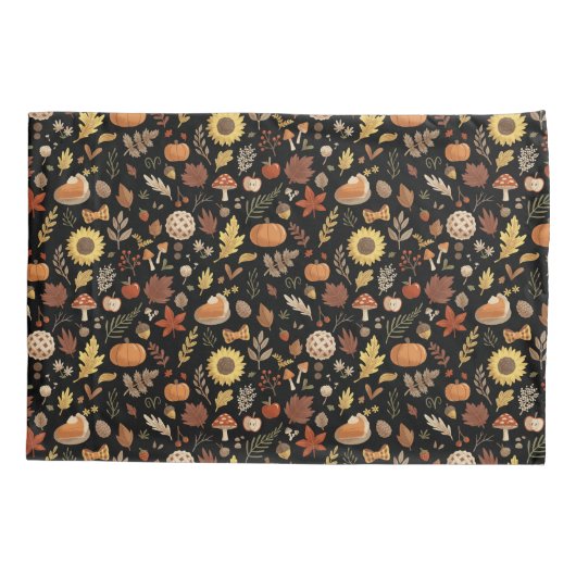Herfstbladeren en pompoenen in zwarte Thanksgiving Kussensloop (Achterkant)