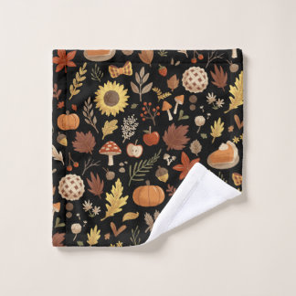 Herfstbladeren en pompoenen in Zwarte Thanksgiving Washandje