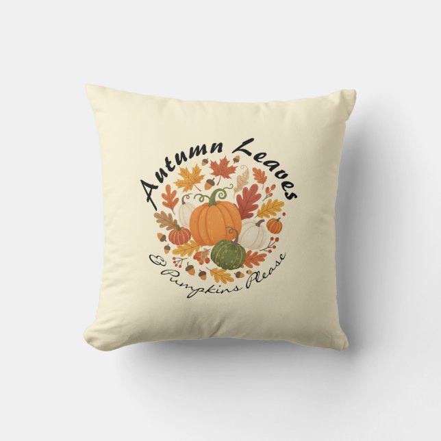 Herfstbladeren en Pompoenen – Sfeervol Licht Herfs Kussen (Voorkant)