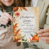 Herfstbladeren en pompoenen Thanksgiving Diner Kaart