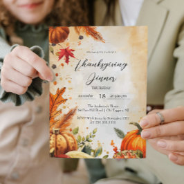 Herfstbladeren en pompoenen Thanksgiving Diner Kaart