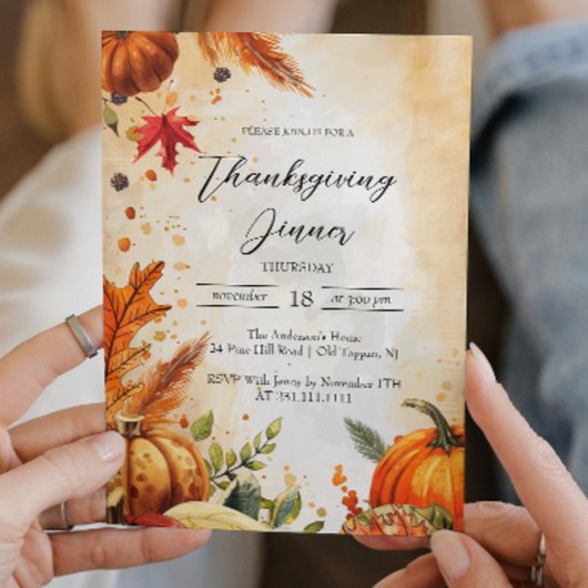 Herfstbladeren en pompoenen Thanksgiving Diner Kaart