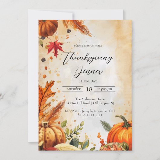 Herfstbladeren en pompoenen Thanksgiving Diner Kaart (Voorkant)