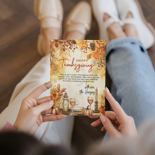 Herfstbladeren en pompoenen Thanksgiving Feestdagenkaart