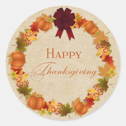 Herfstbladeren en pompoenkrans Thanksgiving Ronde Sticker (Voorkant)