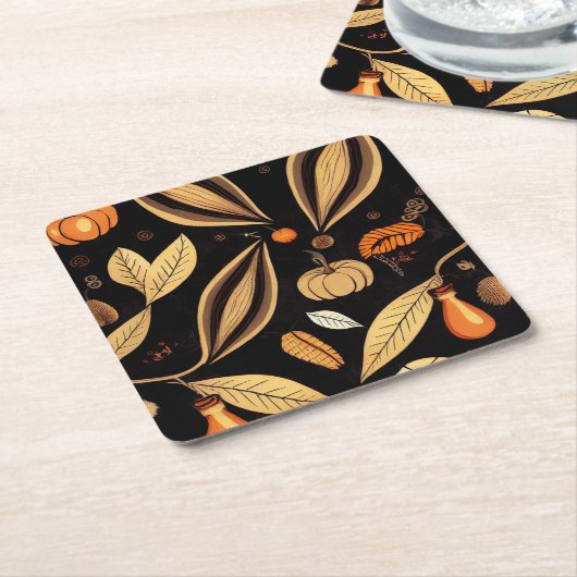 herfstbladeren en pompoenpatroon kartonnen onderzetters (Schuin)
