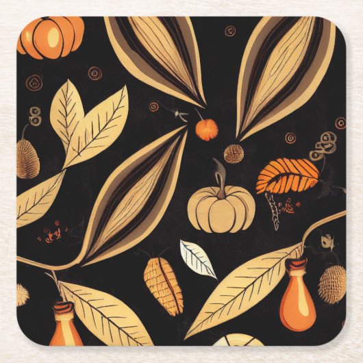  herfstbladeren en pompoenpatroon kartonnen onderzetters (Voorkant)