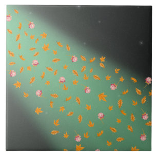 Herfstbladeren en Rozen groen Tegeltje