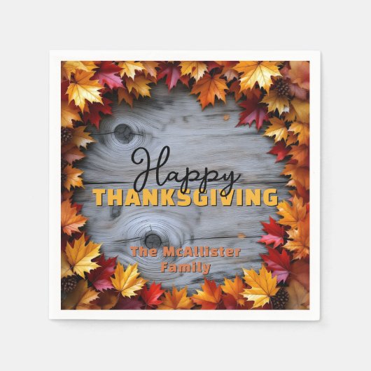 Herfstbladeren en rustieke houtnerf Thanksgiving Servet (Voorkant)