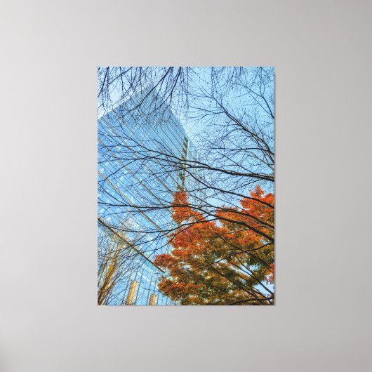 Herfstbladeren en skyline canvas afdruk (Voorkant)