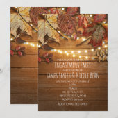 Herfstbladeren en slingerlichtjes op rustieke hout kaart (Voorkant / Achterkant)