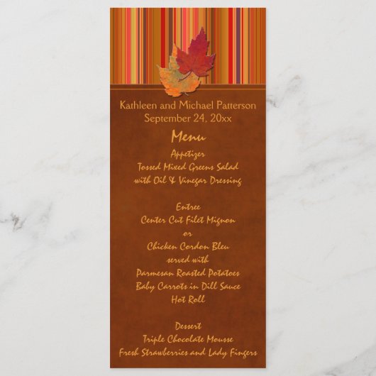 Herfstbladeren en strepen Bruiloft Menu Kaart (Achterkant)