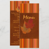 Herfstbladeren en strepen Bruiloft Menu Kaart (Voorkant / Achterkant)