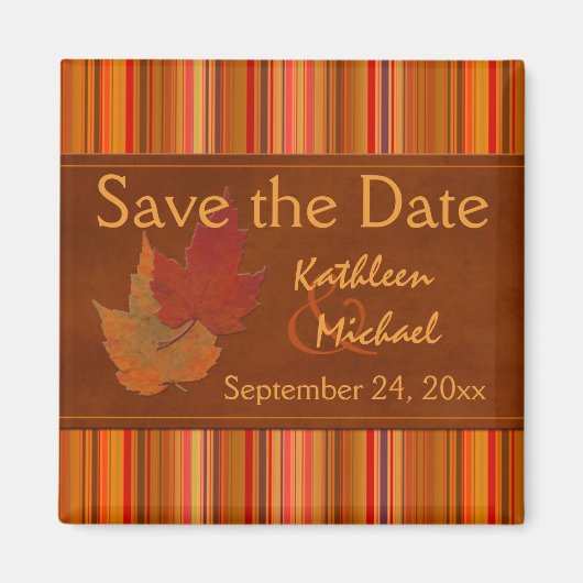 Herfstbladeren en strepen sparen de datummagneet magneet (Voorkant)