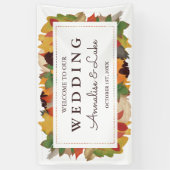 Herfstbladeren en -veren | Welkom op onze bruiloft Spandoek (Verticaal)