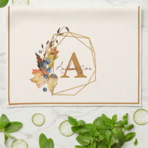 Herfstbladeren en vergulde lijst gepersonaliseerd theedoek