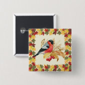 Herfstbladeren en vogel vierkante button 5,1 cm (Voorkant /achterkant)