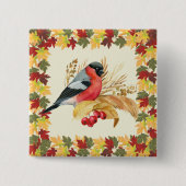Herfstbladeren en vogel vierkante button 5,1 cm (Voorkant)