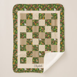 Herfstbladeren en vogels aangepaste naam sherpa deken