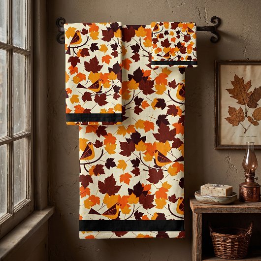 Herfstbladeren en vogels bad handdoek