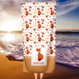 Herfstbladeren en Vos Patroon Aangepaste Naam Strandlaken