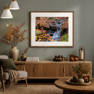 Herfstbladeren en Waterval Foto Poster