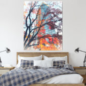 Herfstbladeren en wolkenkrabber canvas afdruk (Insitu (Slaapkamer))
