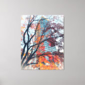Herfstbladeren en wolkenkrabber canvas afdruk (Voorkant)