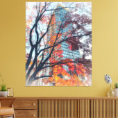 Herfstbladeren en wolkenkrabber canvas afdruk (Insitu (Woonkamer))