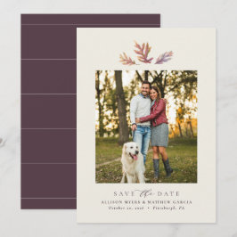Herfstbladeren enkele foto elegante herfst pruim save the date