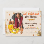 Herfstbladeren Familie Foto Thanksgiving Diner Kaart (Voorkant)
