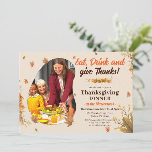 Herfstbladeren Familie Foto Thanksgiving Diner Kaart (Staand voorkant)