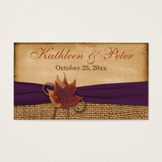 Herfstbladeren FAUX Burlap bruiloft gunst Label Visitekaartje (Voorkant)