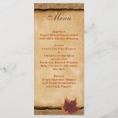 Herfstbladeren, FAUX Burlap Bruiloft Menu Kaart (Achterkant)