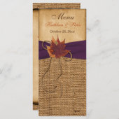 Herfstbladeren, FAUX Burlap Bruiloft Menu Kaart (Voorkant / Achterkant)