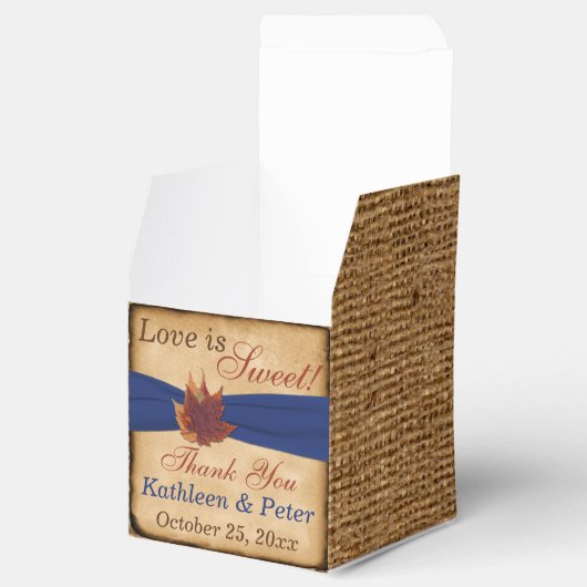 Herfstbladeren, FAUX Burlap Favor Box - Blauw Bedankdoosjes (Geopend)