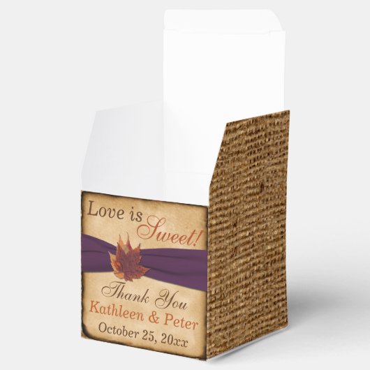 Herfstbladeren, FAUX Burlap Favor Box - Paarse Bedankdoosjes (Geopend)