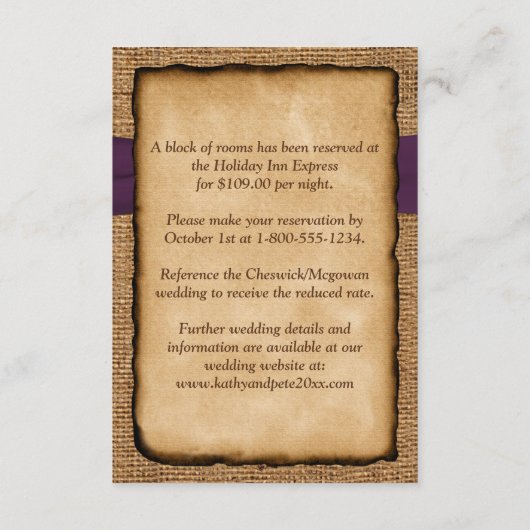 Herfstbladeren, FAUX Burlap Huwelijkssluiting Kaar Informatiekaartje (Achterkant)