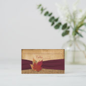 Herfstbladeren, FAUX Burlap Place Card - Wijn Plaatskaartje (Staand voorkant)