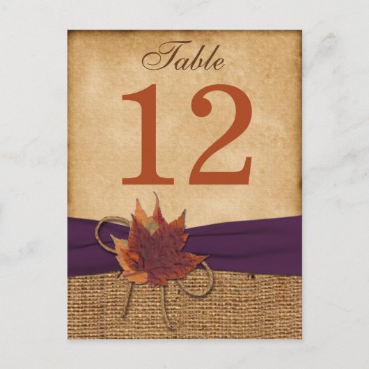Herfstbladeren, FAUX Burlap Tafelnummer Post Kaart (Voorkant)