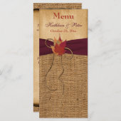 Herfstbladeren FAUX Burlap Wedding Menu Kaart - Wi (Voorkant / Achterkant)