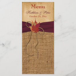 Herfstbladeren FAUX Burlap Wedding Menu Kaart - Wi