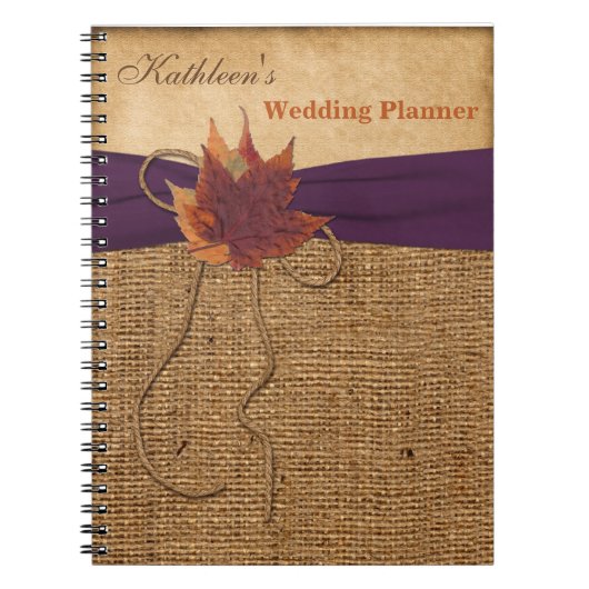 Herfstbladeren FAUX Burlap Wedding Planner Notitie Notitieboek (Voorkant)