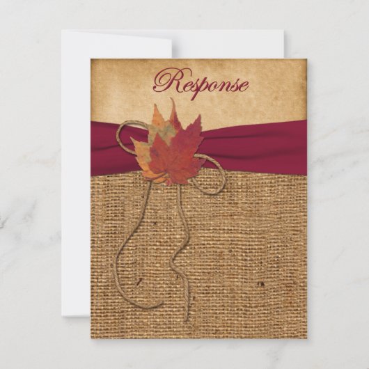 Herfstbladeren, FAUX Jute Antwoordkaart 3 RSVP Kaartje (Voorkant)